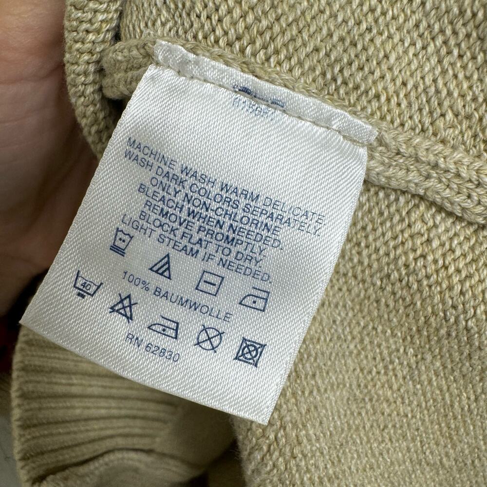 Lands' End Collared V-Neck Sweater Tan Youth Large 14-16 Preppy 100% Cotton - Picture 5 of 8